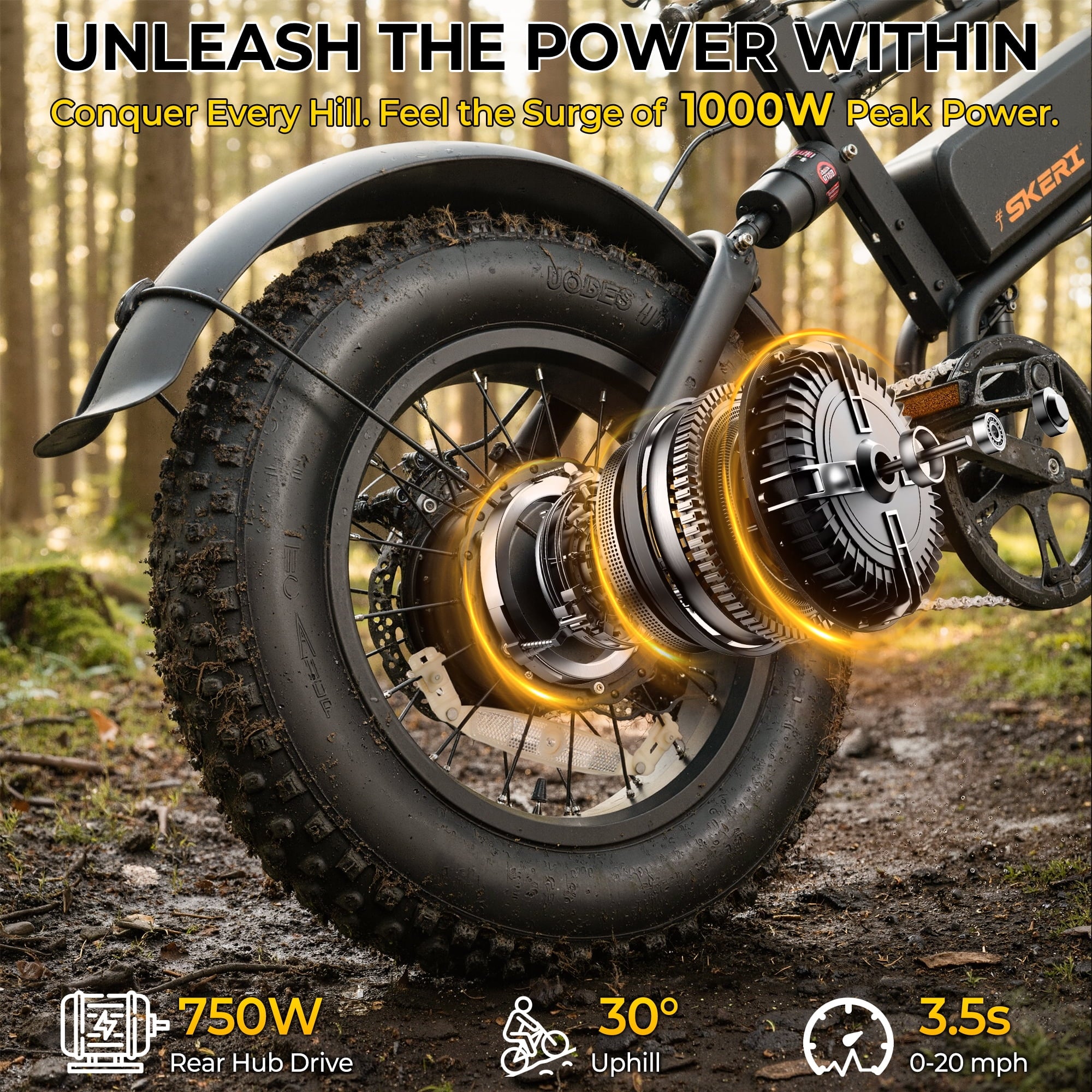 Skeri 750W (Peak 1000W) Electric Bike, 16” x 4” Fat Tire Dual Suspension E-Mountain Bikes, 48V 13Ah Battery UL2849 Electric Bikes