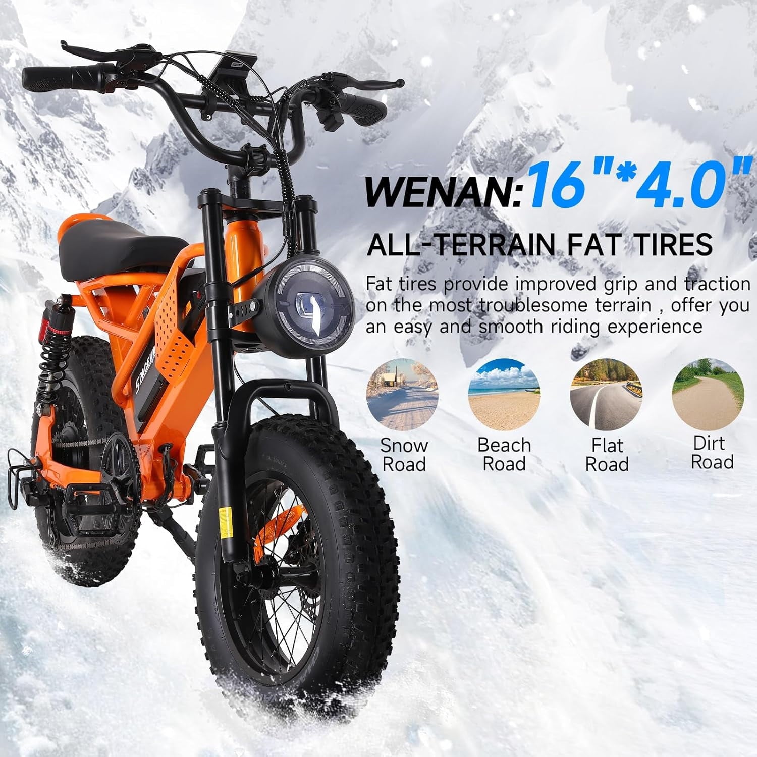 Eilleo Spacewalk M6 Electric Bike for Teens Adults, 16 Fat Tire Ebike with 1500W Peak Motor, 21.7 mph Max Speed, 48V 15Ah Removable Battery, 4X Suspension, UL2849 Electric Bikes