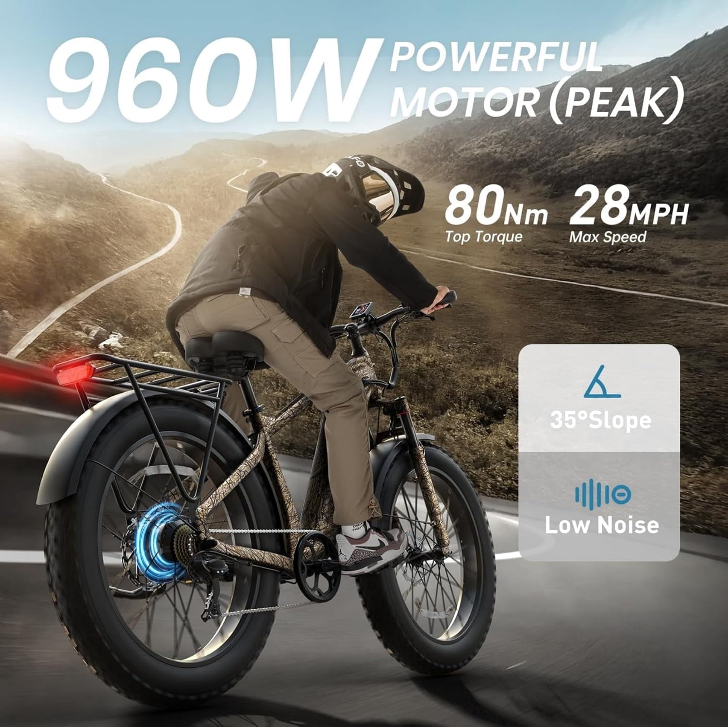PUCKIPUPPY Electric Bike for Adults 28mph Top Speed 60Miles Max Range 960W Peak 26 Fat Tire Electric Mountain Bike 48V 15AH Removable Battery Ebike 7 Speed off Road E Bike, Comply with UL2849 By SGS Electric Bikes