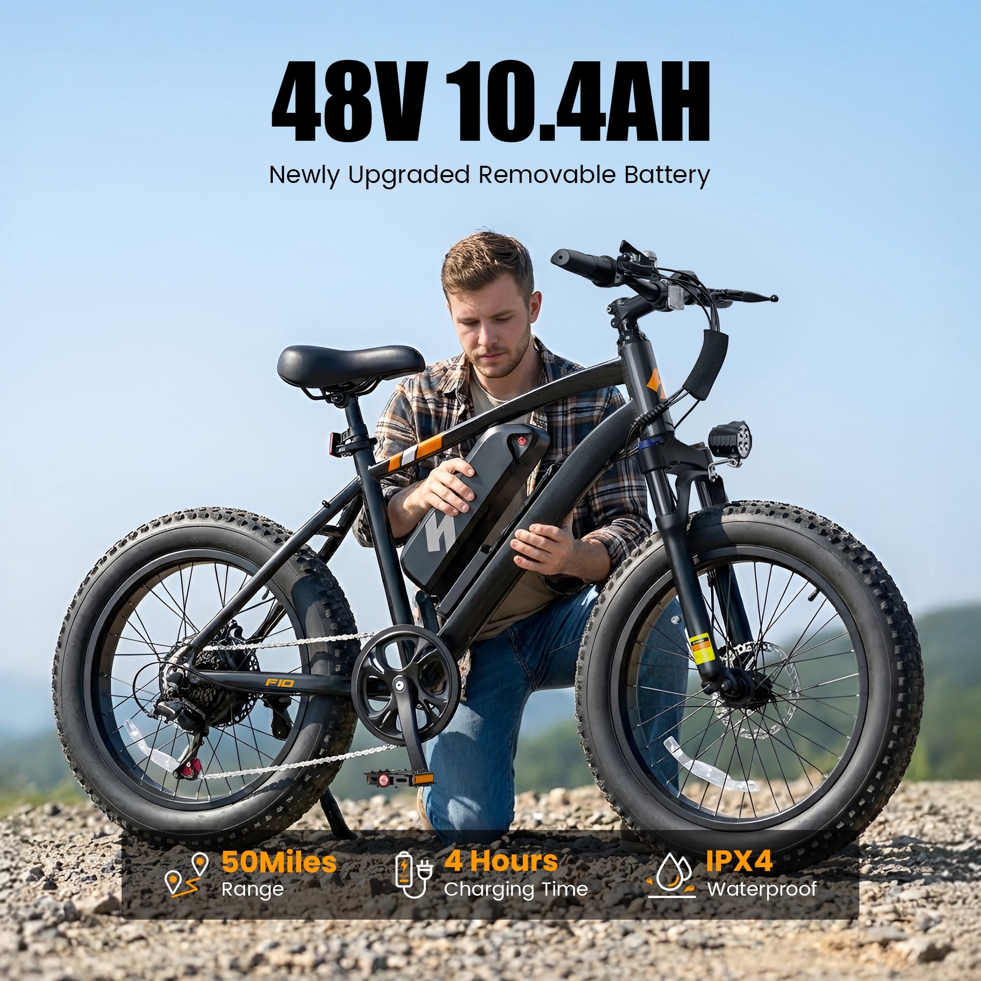 Actbest 26 Electric Fat Tire Bike for Adults, 1500W Peak 28 MPH, 48V 10.4Ah Battery, 20x4.0, 7 Speed, E-Mountain Bike for Man Teen Electric Bikes