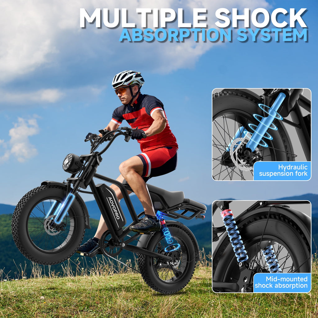 AOVOPRO AP20 Electric Bike for Adults 20 X 4.0 Fat Tire, 750W Off-Road E Bike, E-Mountain Bike 48V 18AH UL2849 Electric Bikes
