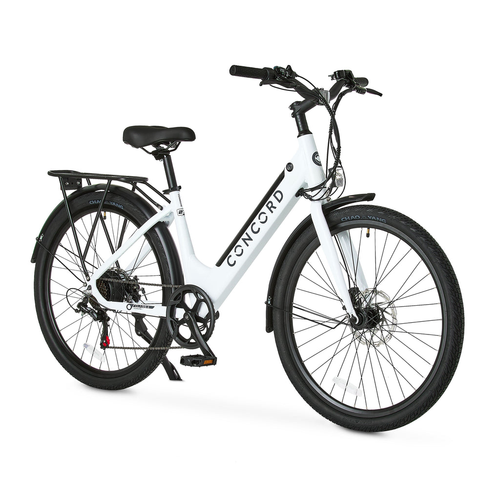 Concord 27.5 Step-Thru Electric Bike, 36V, Class 2, Aluminum, 49 Pounds, White, Unisex, Fits Riders 5'1 - 6'1 Electric Bikes