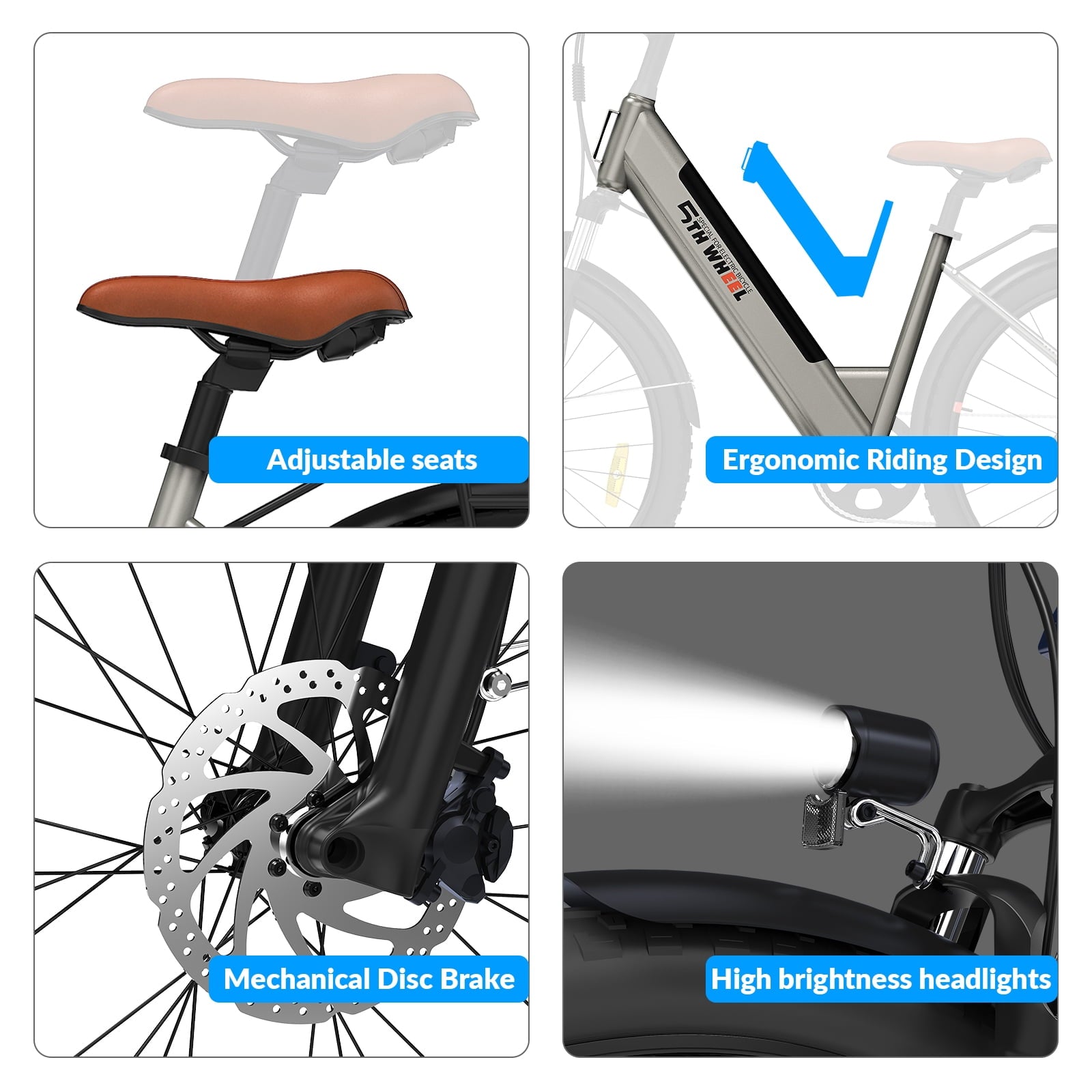 5TH WHEEL W18B Electric Bike for Adult with 350W Motor, 26 Electric Mountain Bike with 36V 10.4Ah Removable Battery Ebike, Electric Bicycle with 7 Speed, UL2849 Electric Bikes