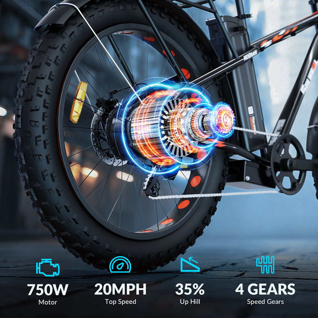 5TH WHEEL W29B 26 x 4 Fat Tire Electric Bike, 750W Motor Adult Ebike with 48V 15Ah Removable Battery, Electric Mountain Bicycle with 7 Speed, UL2849 Electric Bikes