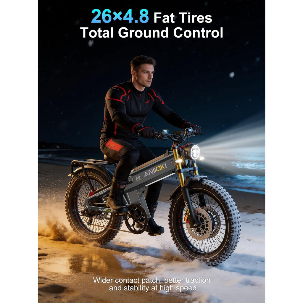6000W Peak A9 Pro Max Dual Motor Electric Bike for Adults,60V 70Ah Battery,Up to 45 MPH,Up to 230 Miles Range,26x4.8 Fat Tires,Full Suspension Electric Bikes