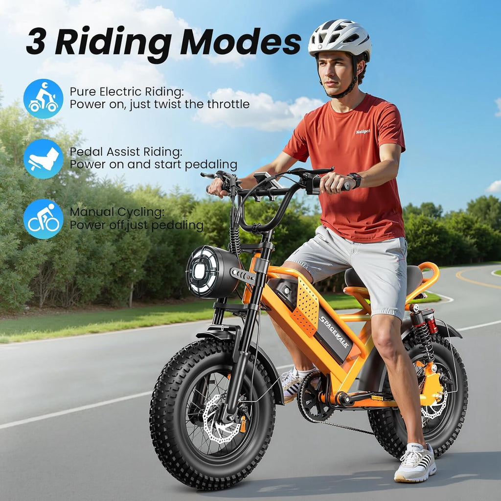 Eilleo Spacewalk M6 Electric Bike for Teens Adults, 16 Fat Tire Ebike with 1500W Peak Motor, 21.7 mph Max Speed, 48V 15Ah Removable Battery, 4X Suspension, UL2849 Electric Bikes