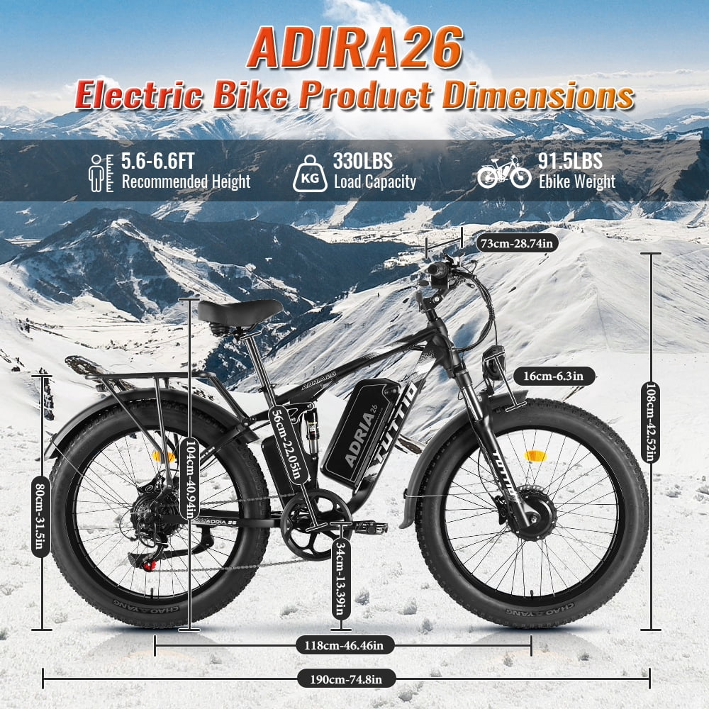 TUTTIO Adria26 5000W Electric Mountain Bike for Adults, 26 Fat Tire E-Bike for Men, 7 Speed, Max 46Mph Electric Bikes