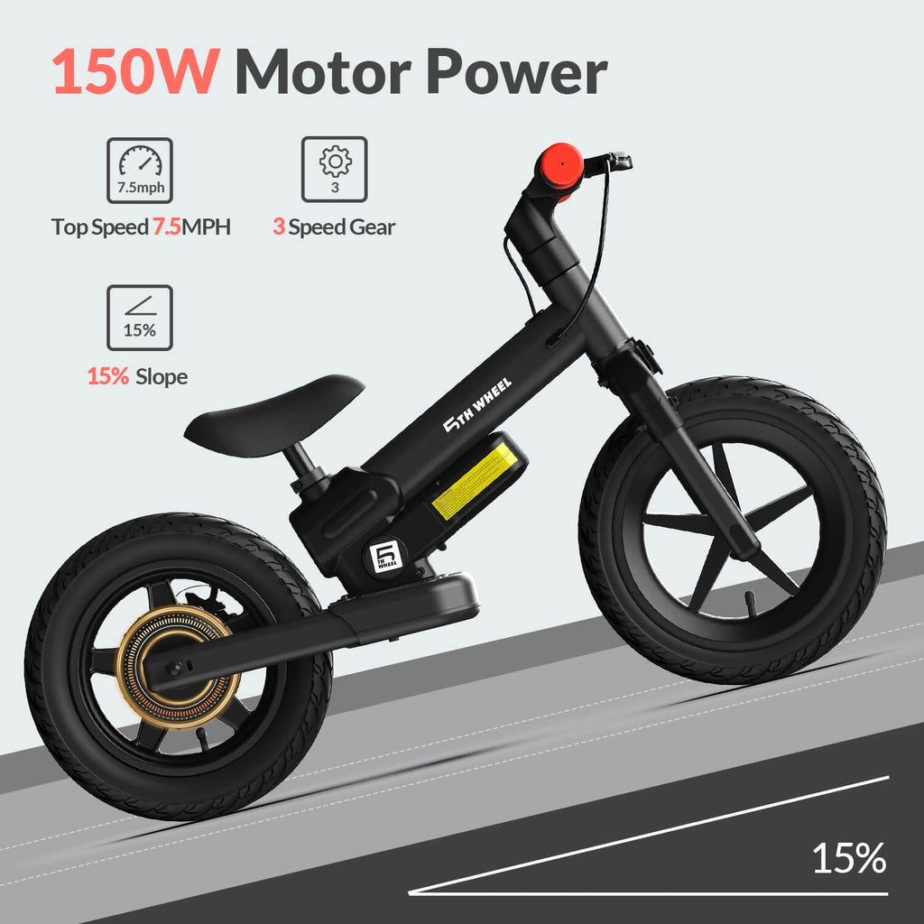 5TH WHEEL KB09 Electric Bike for Kids, 150W Electric Balance Bike Ages 3-8 Years Old, 12 Pneumatic Tire with Dual Brake, 3 Speed Modes Kid Electric Motorcycle Electric Bikes