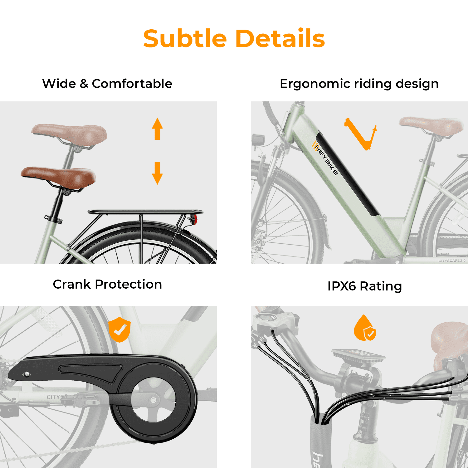 Heybike Cityscape 2.0 Electric Bike for Adults with 500W Motor, 36V 13AH Removable Battery Ebike, 26 Electric City Commuter Bike for Woman, 7-Speed and Front Suspension Bicycles UL2849 Electric Bikes