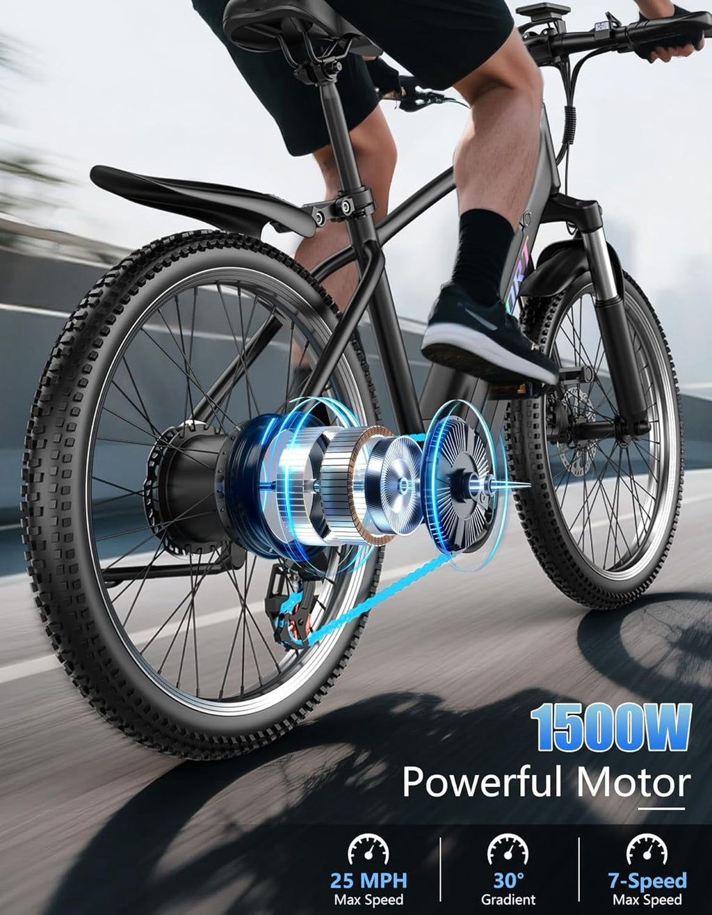 Pikabike E-Mountain Bike, 26 1500W Continuous Electric Bike for Adults, 48V 12Ah Removable Battery, UL 2849, 25MPH, 65 Miles Range, off-Road Electric Bikes