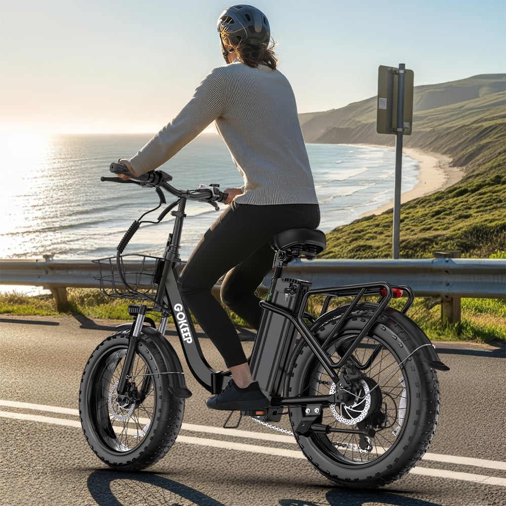 GOKEEP Folding Electric Bike for Adult, 52V 13Ah Removable Battery, 20 Fat Tire & Front Suspension Electric Bicycles, 7-Speed Commuter Ebike, UL2849, Black Electric Bikes