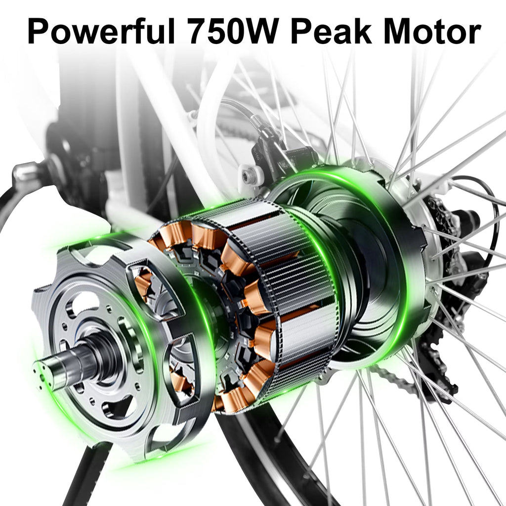 Electric City Bike for Adults 26,Peak 750W E-Commuter Bikes 48V 10AH UL2849,White Electric Bikes
