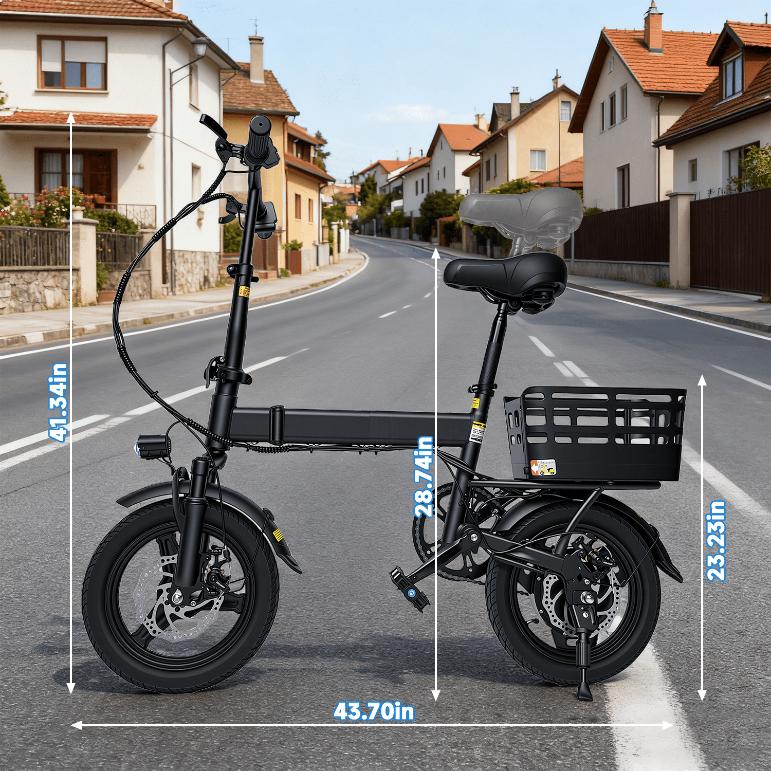 BroPath Electric Bike for Adults, Ebike, Electric Bicycle with 576WH Battery,14 Folding Ebike, 21MPH,20+ Miles(MAX),350W Motor,Multi-Shock Absorption,Commuting Mini E Bikes with Baskets,UL2849 Electric Bikes