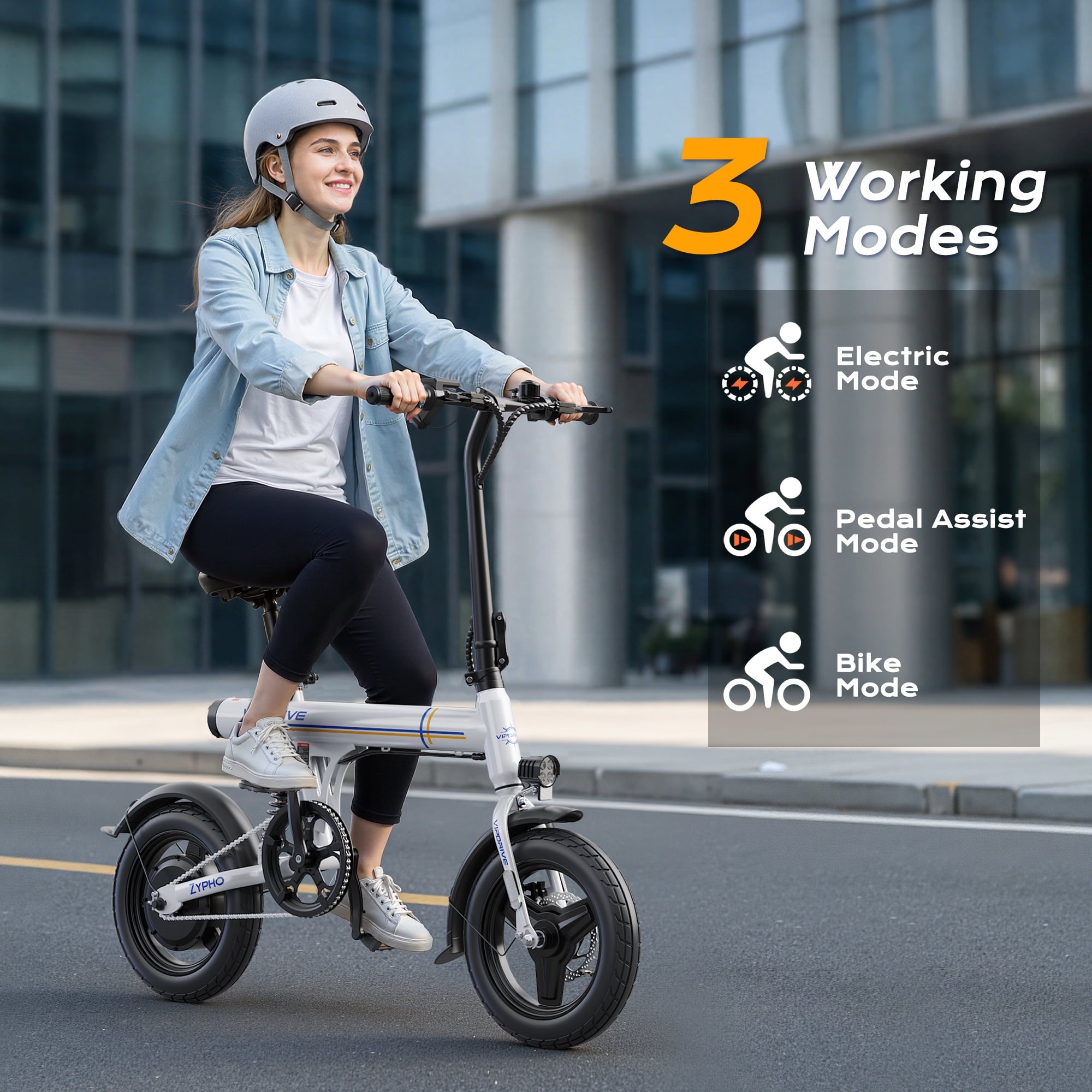 VIPDRIVE Electric Bike, 14 Folding EBike for Adults, 500W Peak Motor, 36V 7.8Ah Battery, 20MPH City Commuter E-Bike, Mini Ebike, LCD Display, UL2849 Electric Bikes