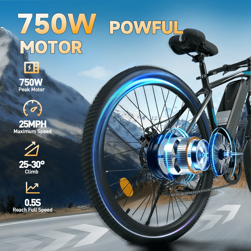 Electric Bike for Adults, Peak 750W Motor 20MPH 35Miles Lightweight Ebike for Teens, 26in E Mountain Bike with 432Wh Removable Battery, 7-Speed Full Suspension UL2849 Electric Bikes