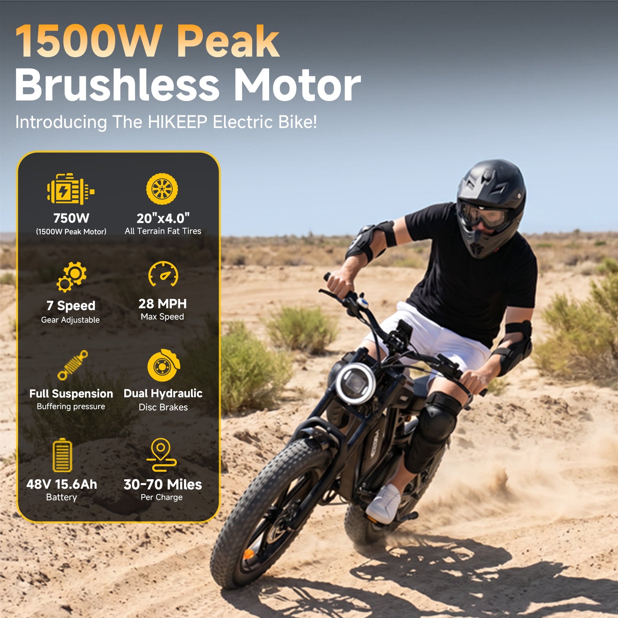 Electric Bike for Adults 20 Fat Tire, Max 32MPH Ebike, 1500W Peak E-Mountain Bike 48V 15Ah UL2849 Electric Bikes
