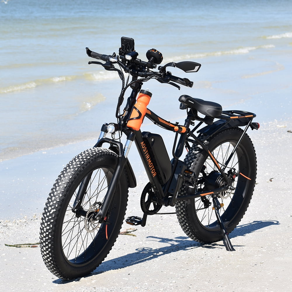 Aostirmotor Electric Mountain Bike, 48V 13AH Removable Lithium Battery 749W Ebike with Rack, 26 4.0 inch Fat Tire Bike, Electric Bicycle for Adults UL2849 (Black) Electric Bikes