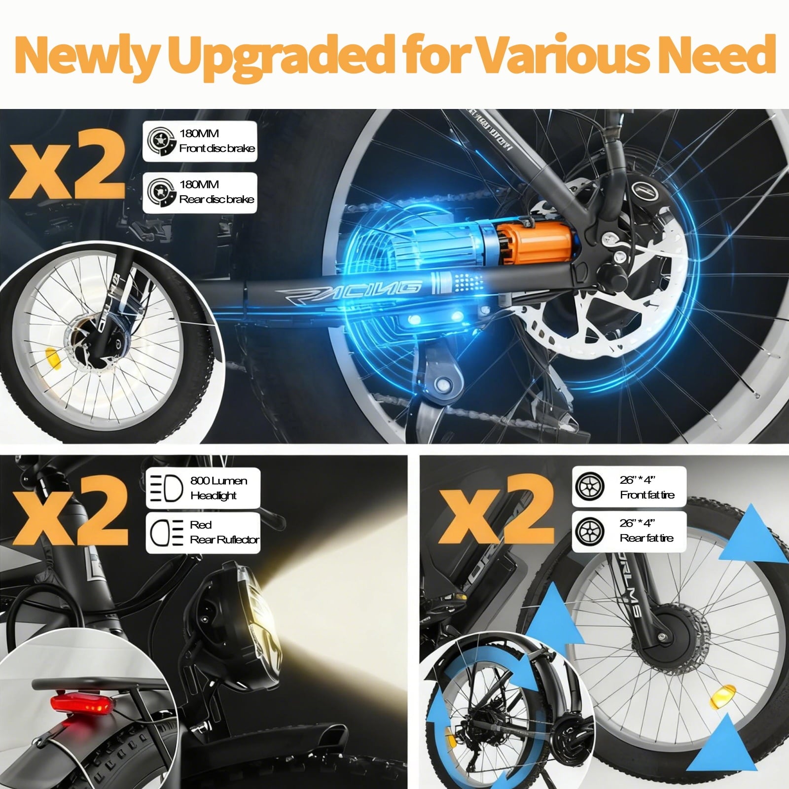 5000W (Peak) Electric-Bike, 60V 25AH Battery Electric Bike for Adults, Dual-Motor-Ebike 45MPH Ebike, 26*4.0 Fat Tire Ebike, AWD 21-Speed E-Mountain Bicycle for Off-Road Snow Sand UL 2849 Electric Bikes