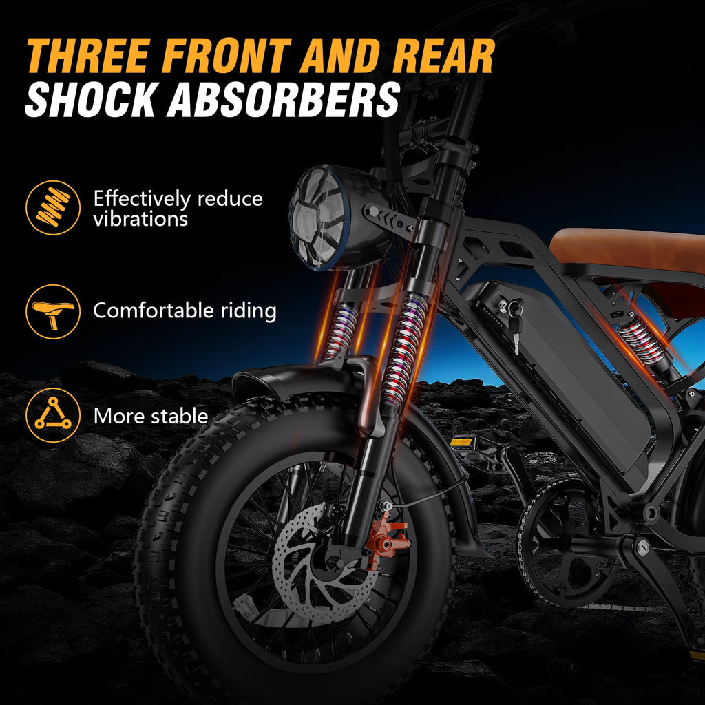 1200W Off-Road Electric Bike for Adults, 48V 18AH Removable Battery, 16 Wide Tires, 5-Speed Transmission, Dual Disc Brakes & Spring Suspension Electric Bikes