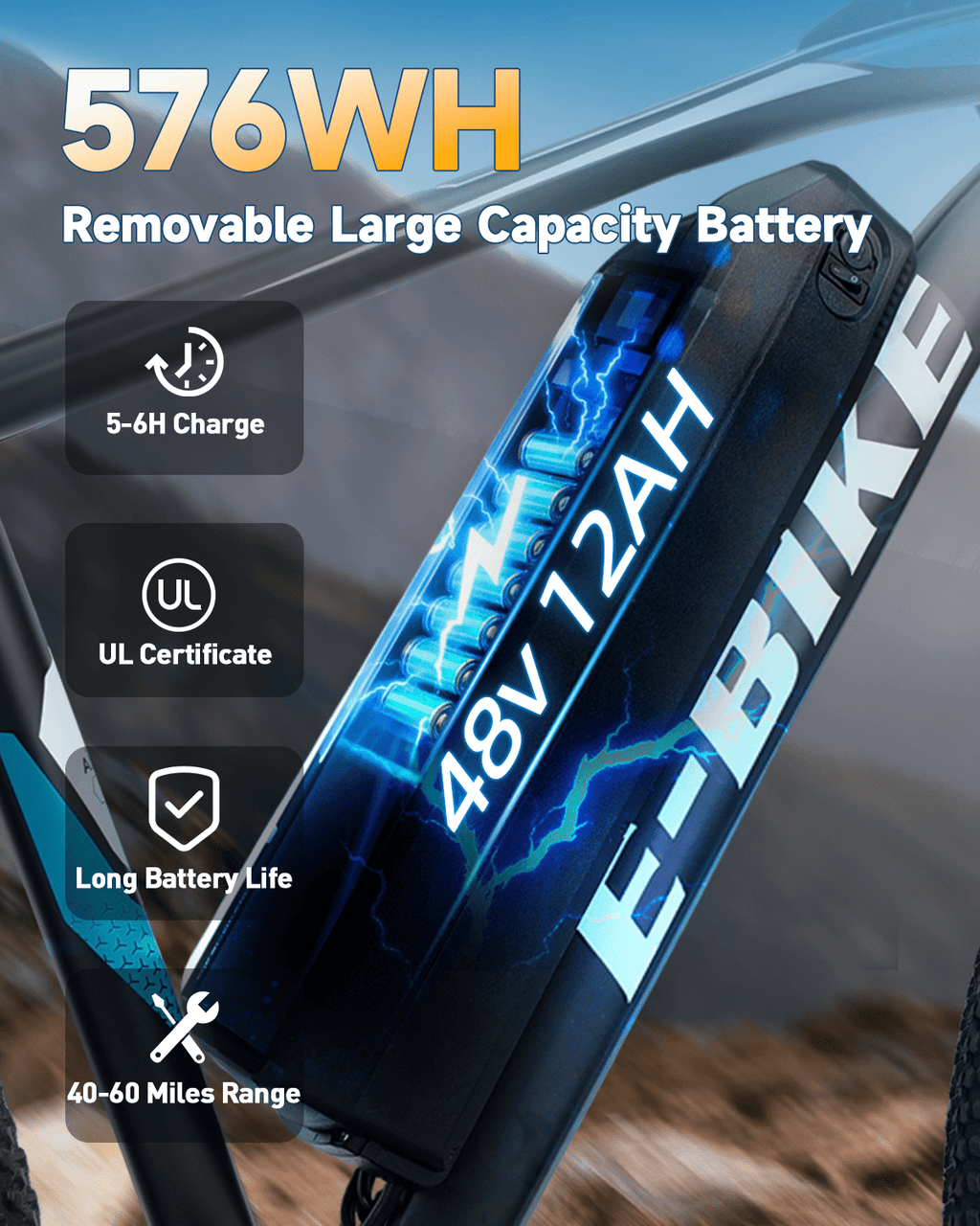 XKJQTA Electric Bike for Adults,26”Electric Mountain Bike 576Wh Battery & LCD Display, with 7-Speed, 25MPH,Ebike,Full Suspension, 800W (Peak) Motor Commuter Electric Bicycle,Lightweight Ebike,UL2849 Electric Bikes