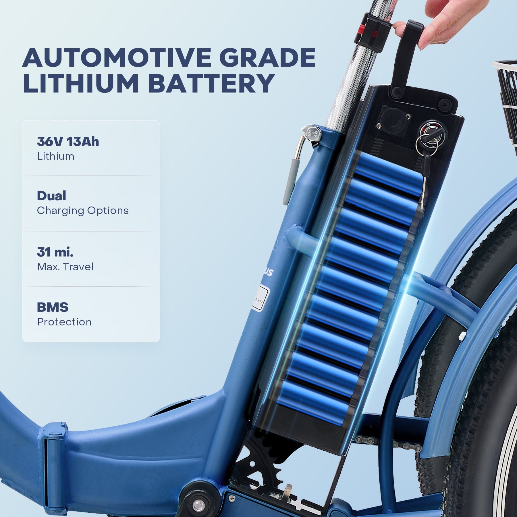 24 7-Speed Folding Electric Tricycle with 350W Motor 36V 13Ah Battery Blue Electric Bikes