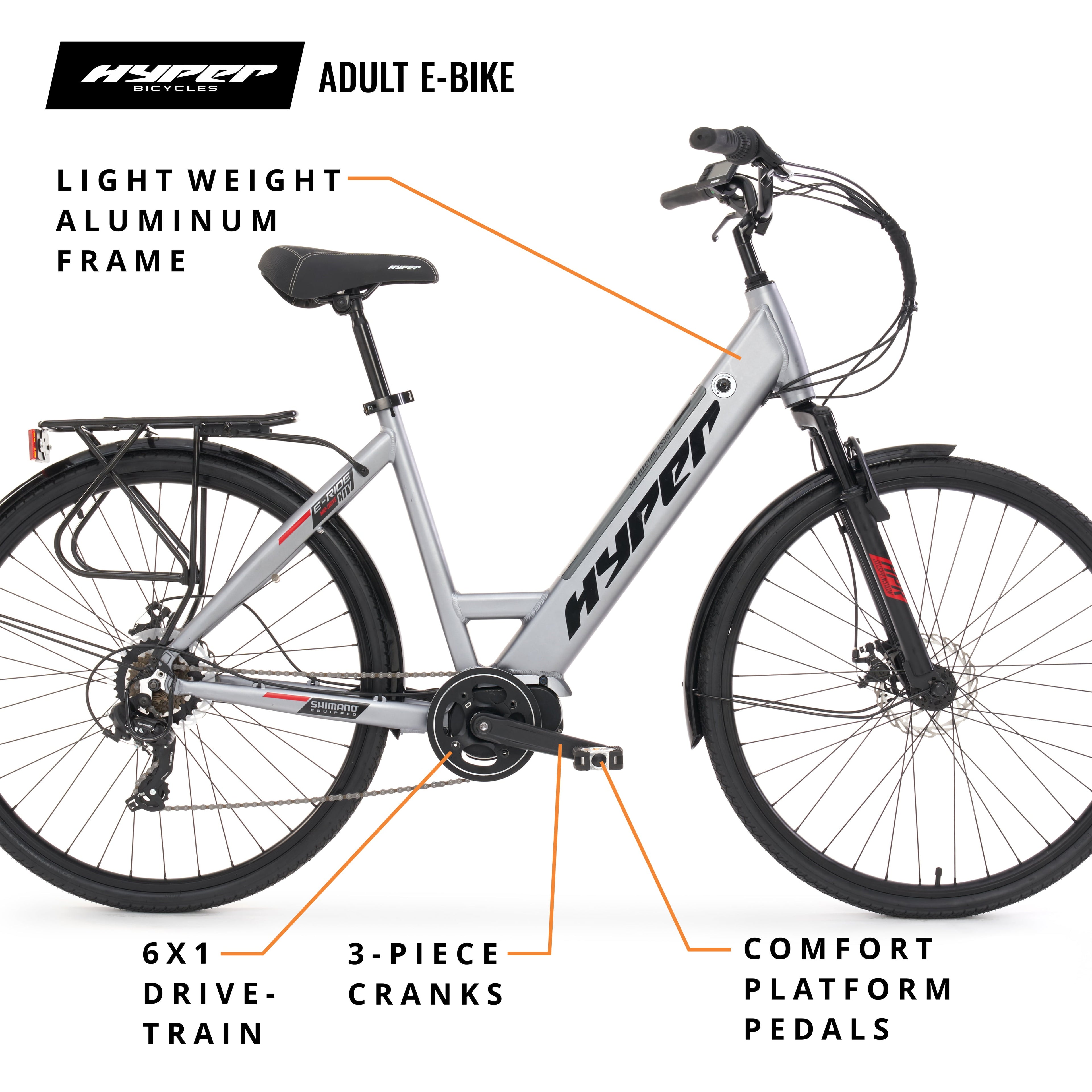 Hyper Bicycles 36V 700C Electric Commuter E-Bike, Adult Ages 13+, 250W Motor, Matte Gray Electric Bikes
