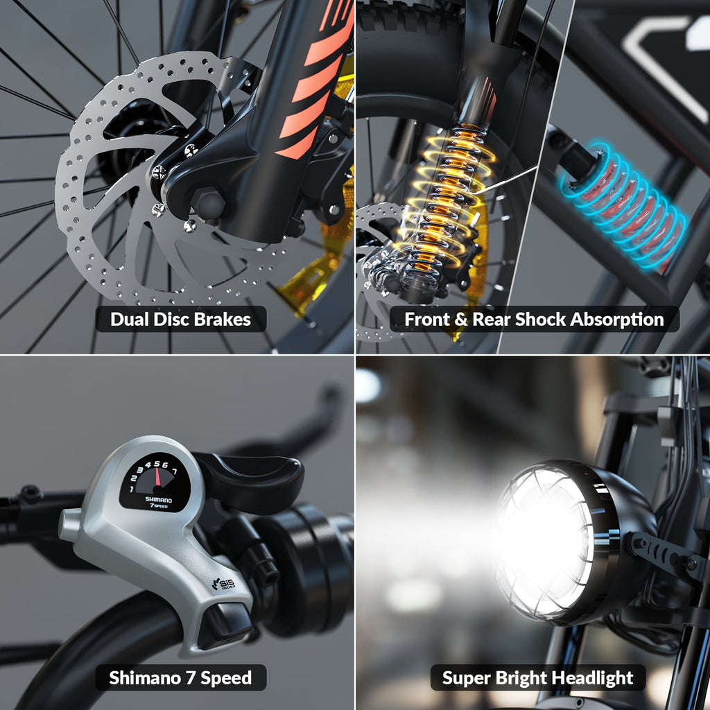 5TH WHEEL LB16 750W Electric Bike for Adults, 20 × 4 Fat Tire E Mountain Bikes, 48V 14.5Ah Removable Battery, Front Suspension, 7-Speed UL2849 Electric Bikes