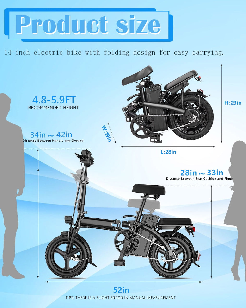 Electric Bike, 18 Mph Electric Bicycles, 350W Peak 500W Motor Foldable Ebike, 14 Tire E-bike for Adults, 48V 8Ah Battery, 15° Uphill, UL2849 Certified, 25 Miles PAS Range Electric Bikes