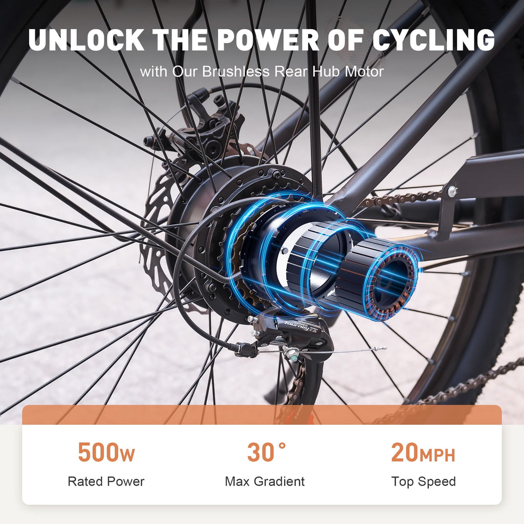 26 Electric Bike for Adults 7 Speed 20mph 500W Ebike for Women Men Seniors, Black Electric Bikes