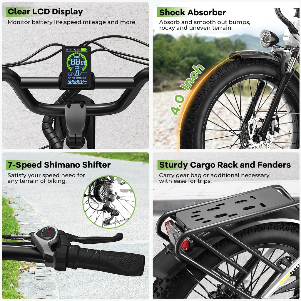 1000W Peak Ebike for Adults,Detachable Battery 26 Fat Tire Step-Thru 7-Speed,Adult All Terrain Electric Bikes