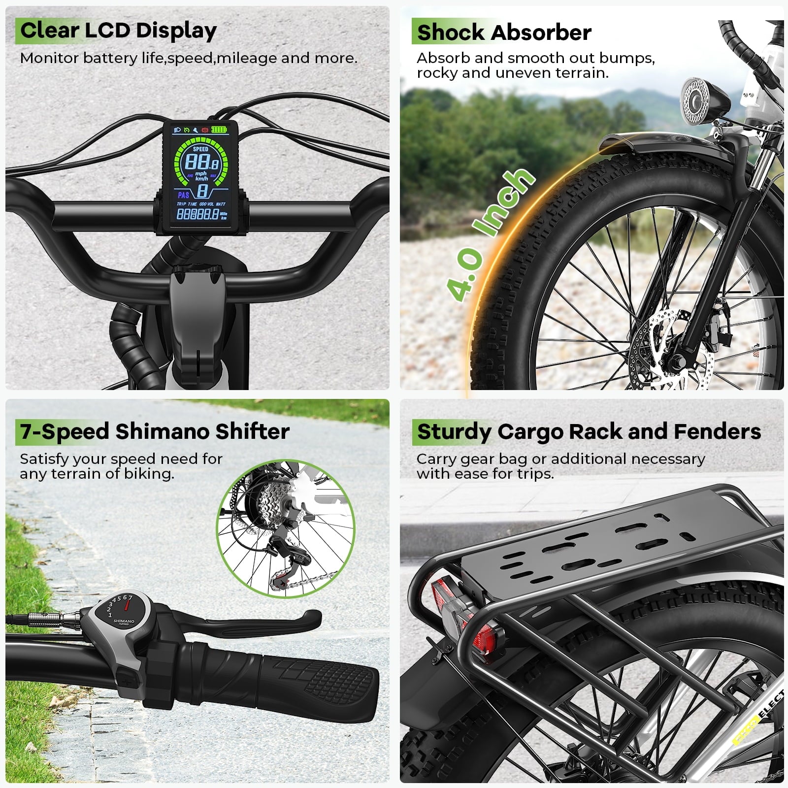 1000W Peak Ebike for Adults,Detachable Battery 26 Fat Tire Step-Thru 7-Speed,Adult All Terrain Electric Bikes