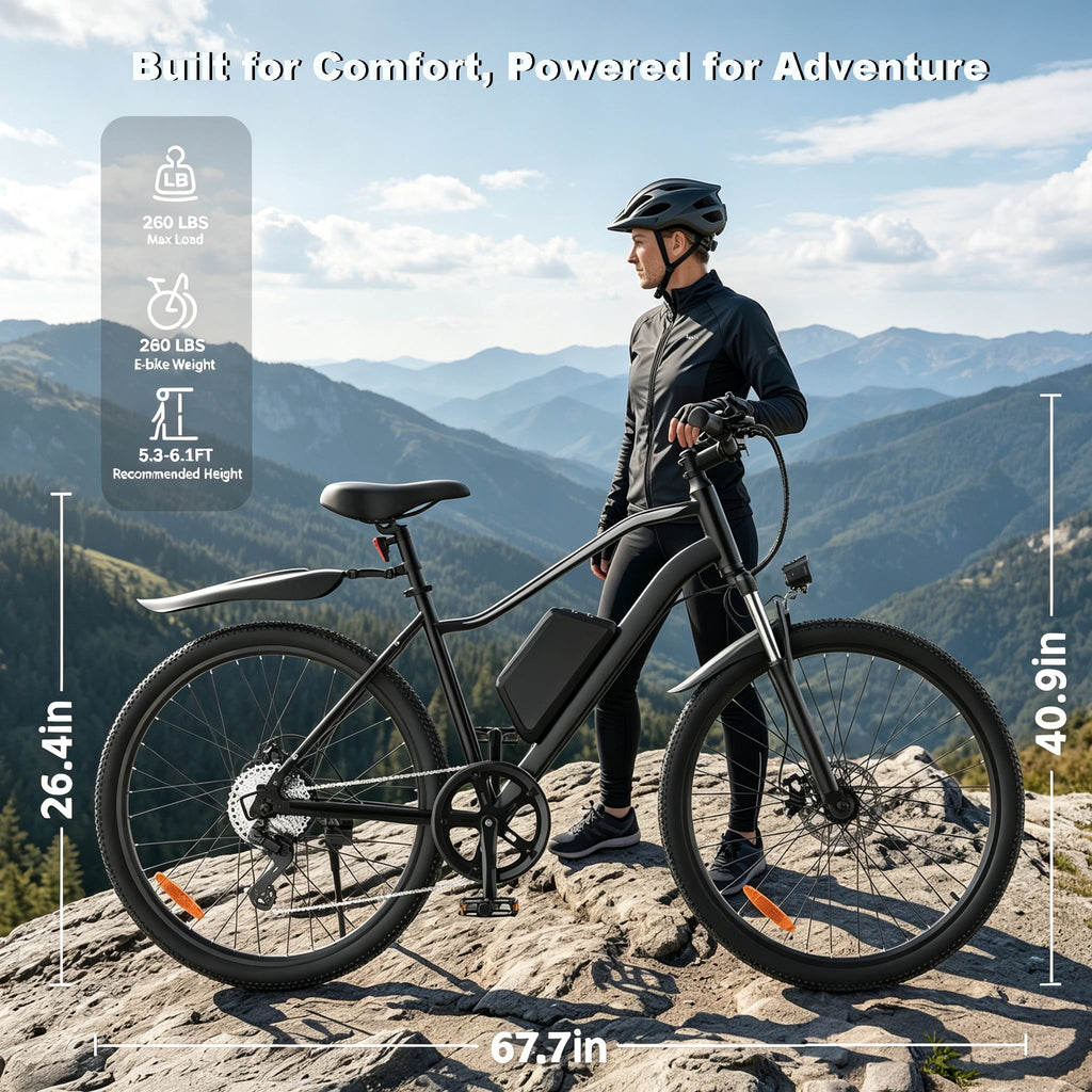 Electric Mountain Bike for Adults, 26 E-Bike with Shimano 7-Speed Gears,750W Peak,36V Removable Battery, Twist Throttle & Pedal Assist Electric Bikes