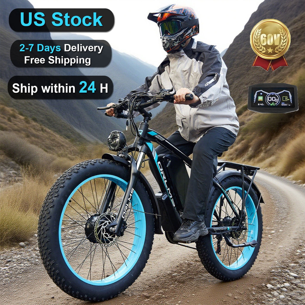 6000W Peak Dual Motor Ebike, 60V 25AH Battery Electric Bike for Adults,AWD 21-Speed 50MPH Mountain Snow E-Bike with 26 x 4.0 Fat Tire, Long Range Mountain Dirt Bike for Off-Road Snow Sand Electric Bikes