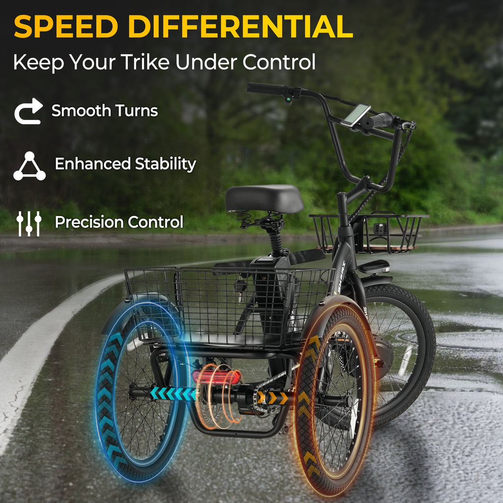 Electric Scooter Tricycle for Adults, 20” Folding Electric Trike,3 Wheels Electric Bicycle Bikes, Peak 1000W Step-Thru Etrike with 36V 13Ah UL2849  Removable Battery and Large Basket for Women Men Electric Bikes