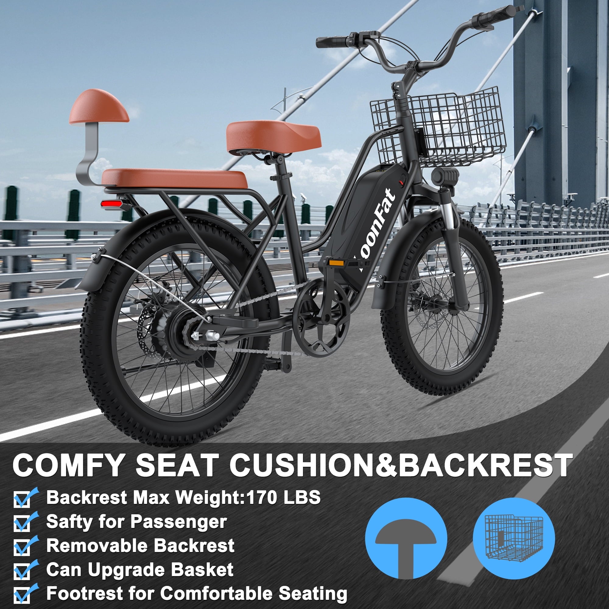 Loonfat Electric Bike for Women Men, 25MPH Peak 1000W Ebikes for Adults, 48V 15.6Ah Battery, 70 Miles Range, Step Through Commuter E-Bike, UL2849 Electric Bikes