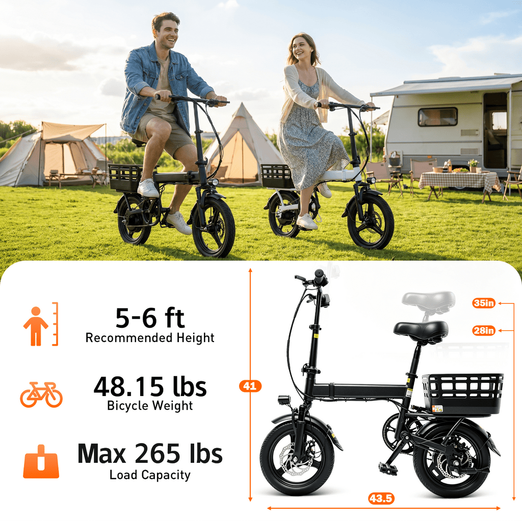 14 Foldable Electric Bike, 500W Peak Commuter Ebike for Adults, Mini Ebike with Basket, 480WH Battery, 18MPH & 20 Miles, UL2849 Electric Bikes