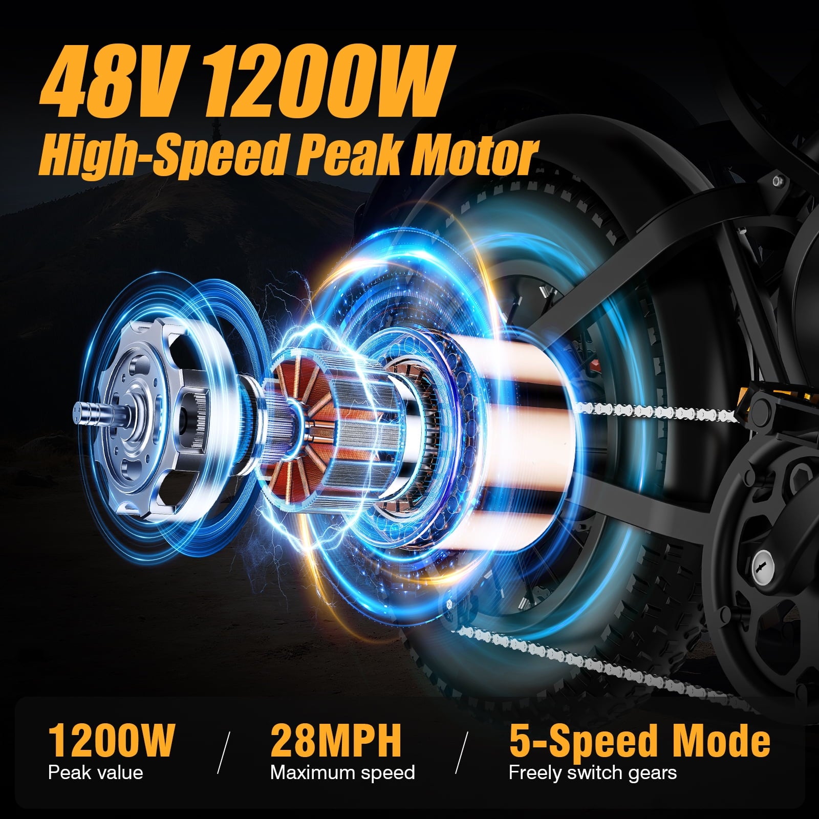 1200W Off-Road Electric Bike for Adults, 48V 18AH Removable Battery, 16 Wide Tires, 5-Speed Transmission, Dual Disc Brakes & Spring Suspension Electric Bikes