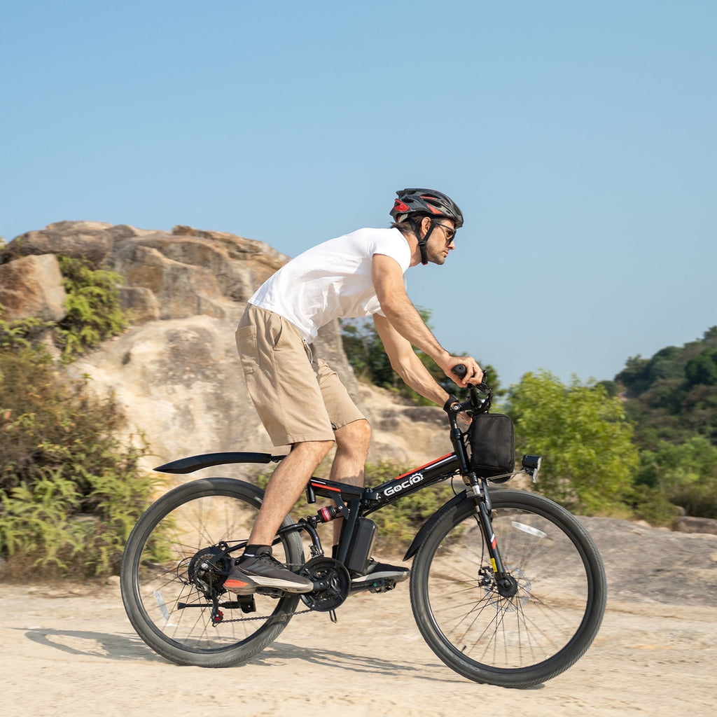 Gocio 26 Folding Electric Bike for Adults, 750W Peak Motor E-Mountain Bike, 19.8MPH, 48V 7.8AH Battery Ebike , 21-Speed Electric Bicycle, UL2849 Electric Bikes