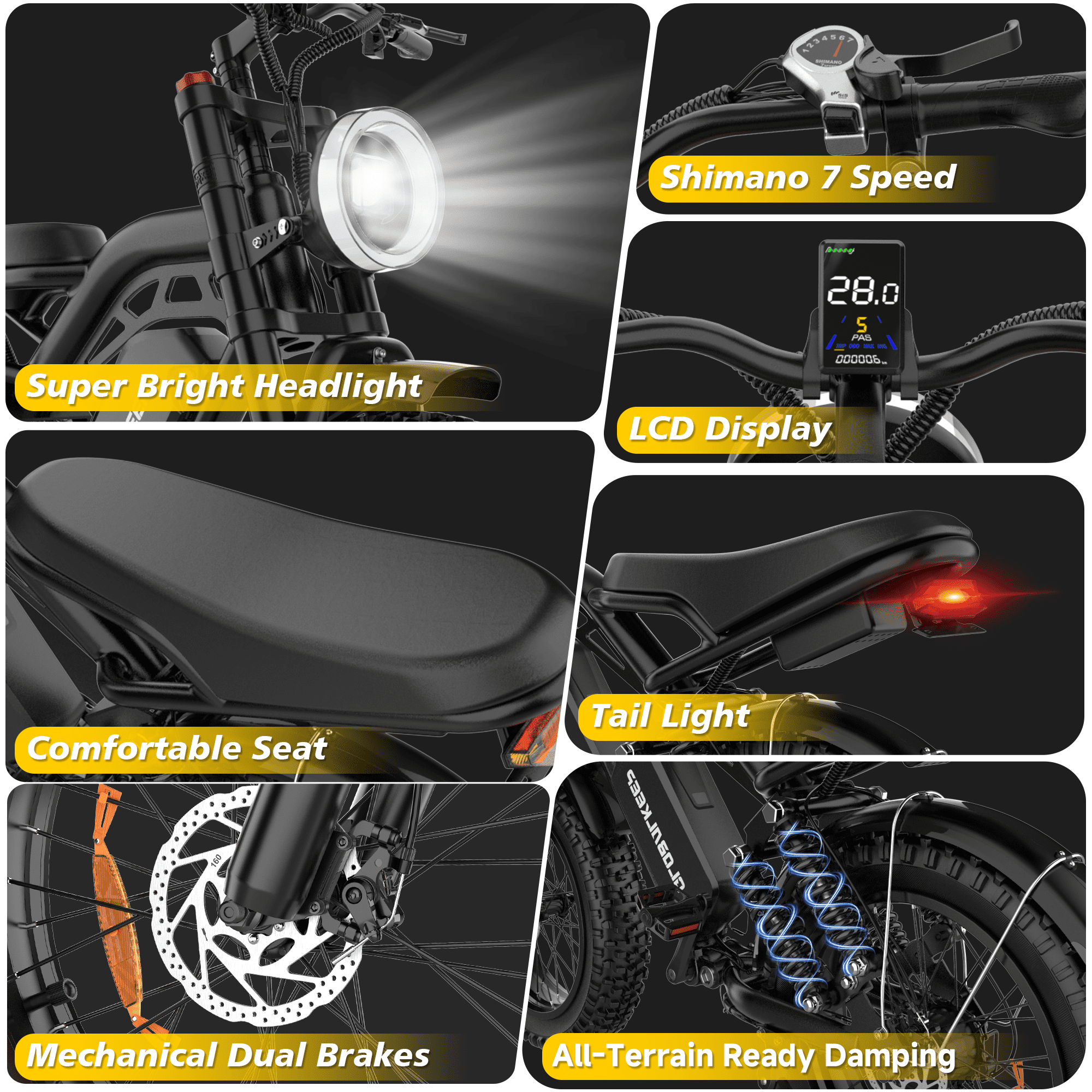 GlobalKeep Electric Bike for Adults, 750W Peak 1500W Motor, 20x4 Fat Tire Mountain Bike, 48V/20Ah Battery, UL2849 Electric Bikes