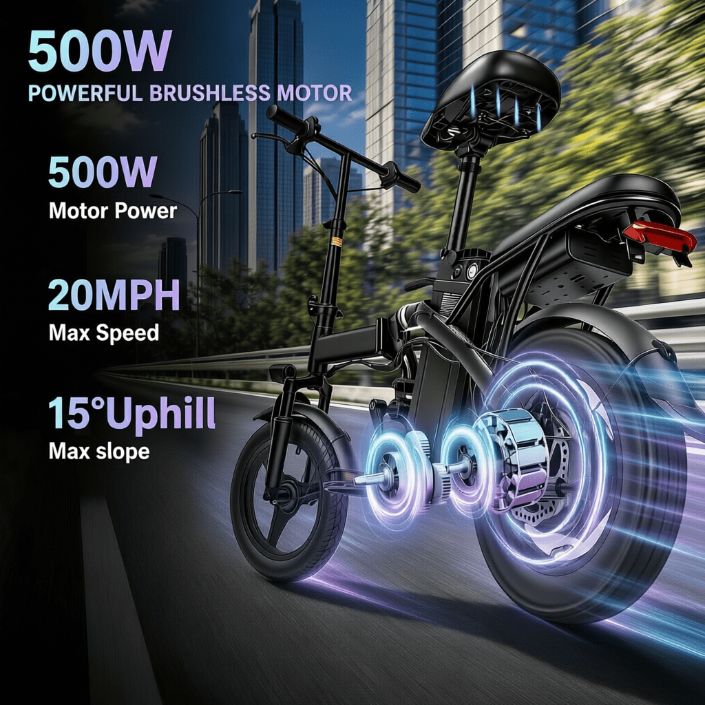 14 Electric Bike for Adults & Teens 14+,500W Motor Folding Ebike, 20MPH & 18-32 Miles Range,Removable 36V12Ah Battery,Rear Disc Brake&Rear Seat,Commuting/City E-Bike.UL2849 Electric Bikes