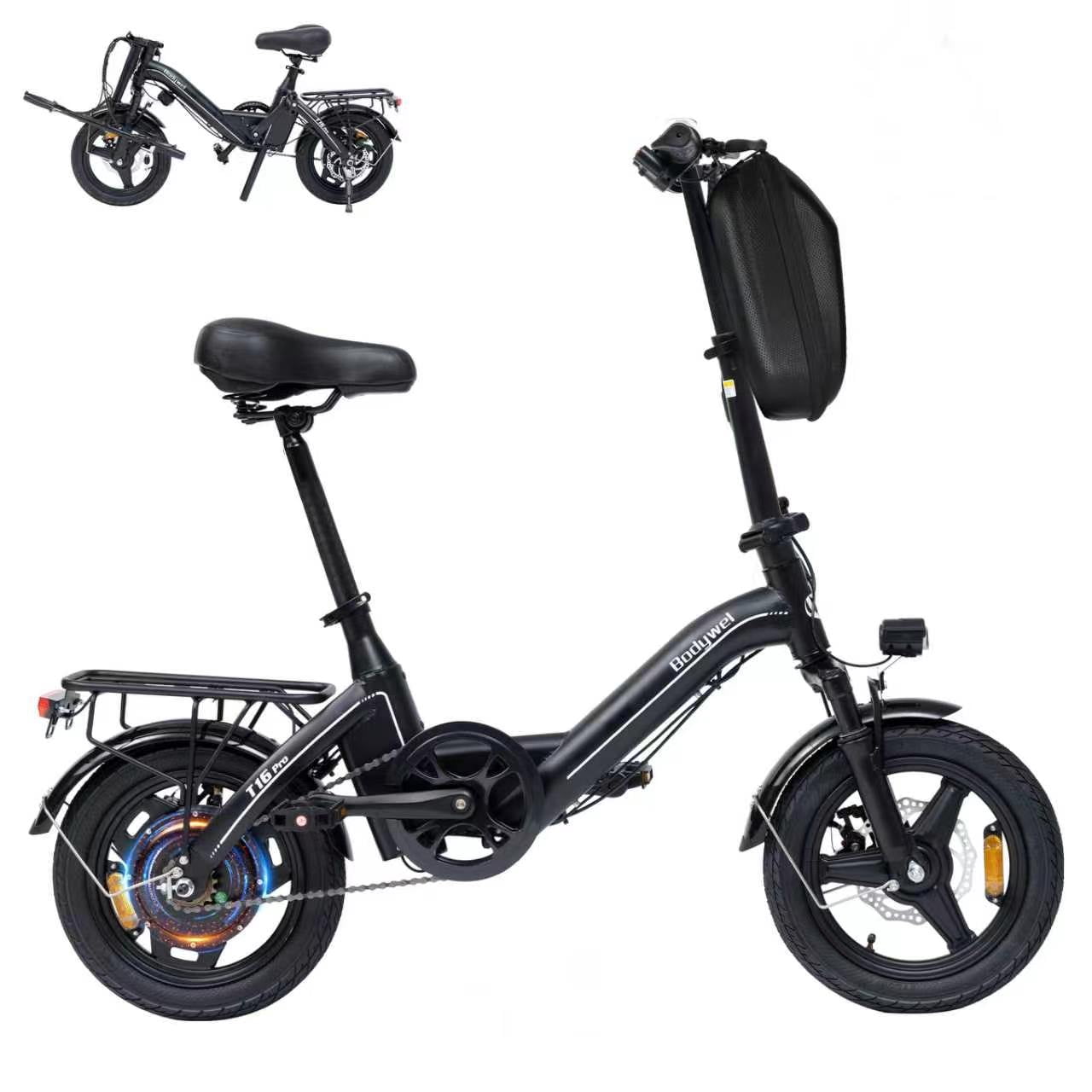 Bodywel Electric Bike for Adults, Electric Bicycle with 36V 10Ah Battery, 14 Folding Ebike, Peak 500W Motor, Mini E Bikes for Urban Commuter, UL2849 Electric Bikes