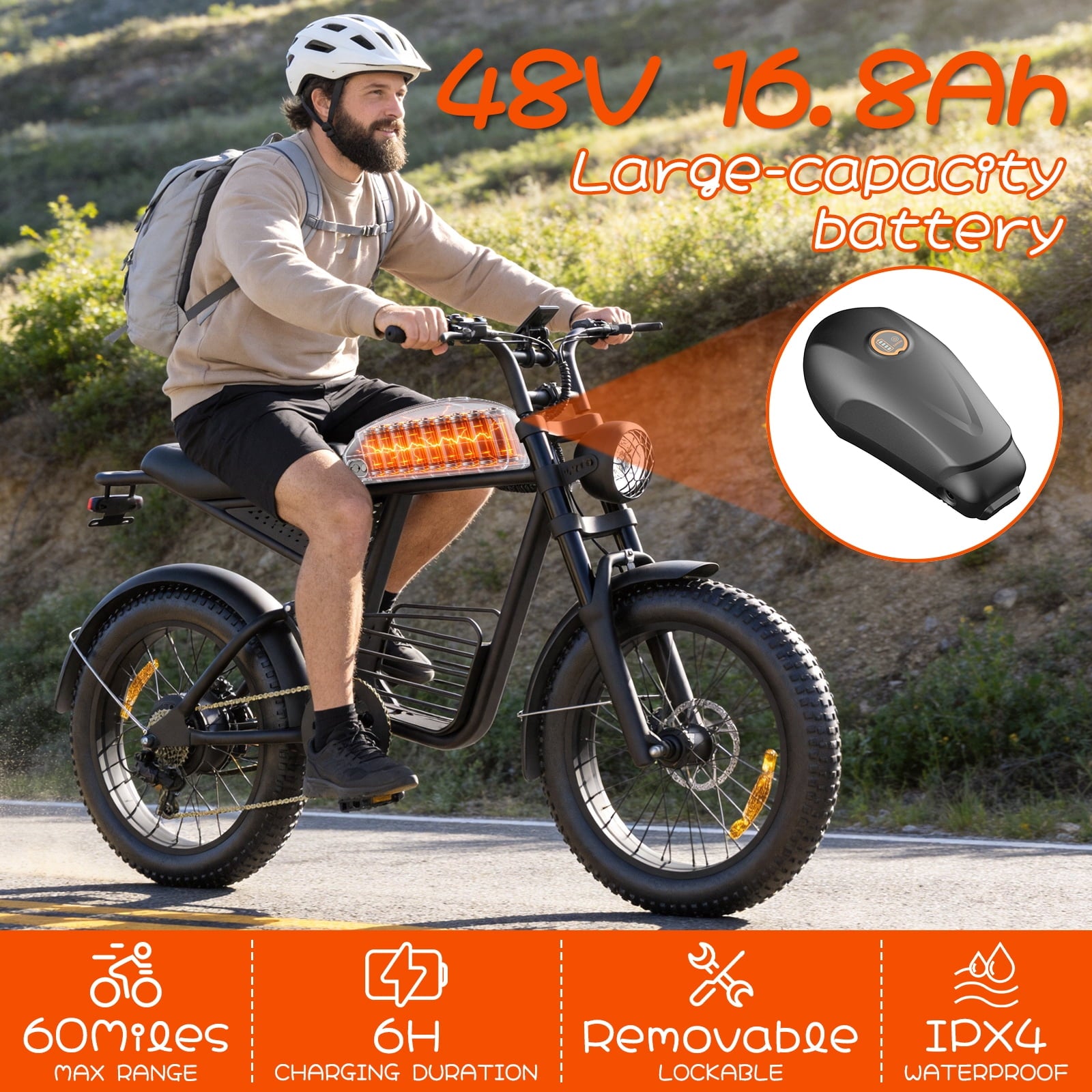 Electric Bike for Adults,750W Motor 1000W Peak,Top Speed 30MPH, Max 55miles,20×4.0 Fat Tires,48V 16.8Ah Battery,UL 2849,Fit for 18+ Electric Bikes