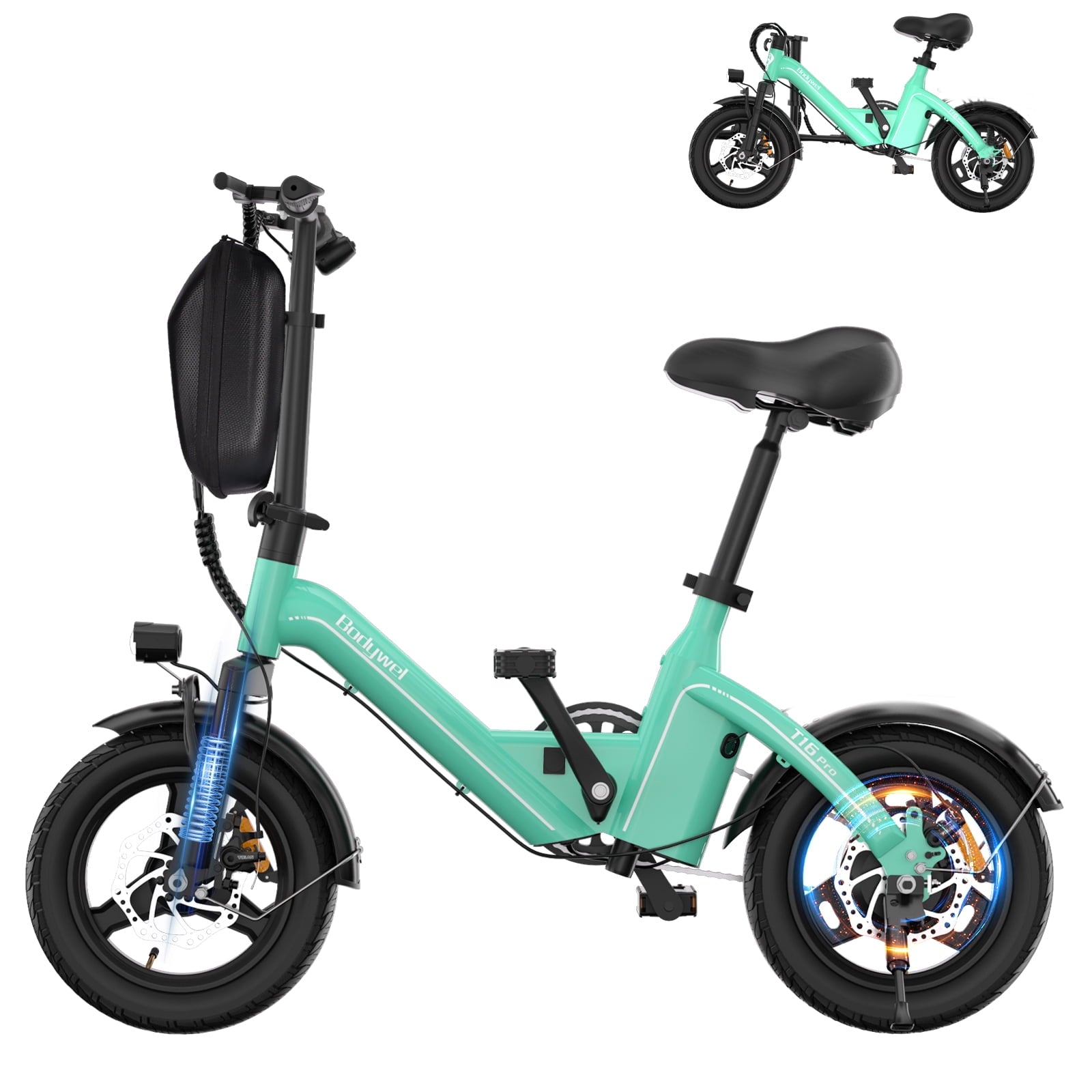 Bodywel Electric Bike for Adults, Electric Bicycle with 36V 10Ah Battery, 14 Folding Ebike, Peak 500W Motor, Mini E Bikes for Urban Commuter, UL2849 Electric Bikes