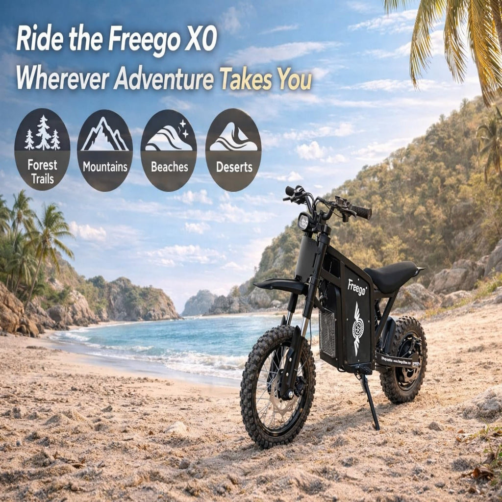 Freego X0 Electric Mountain Bike for Adults & Teens,3600W(Peak),60V 23AH Battery,40 MPH Top Speed,50 Miles Range,14/10 Tires,UL2849 Electric Bikes