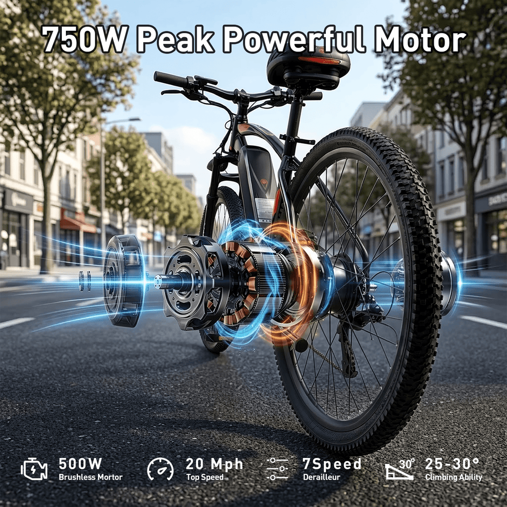 Electric Bike with 749W Brushless Motor, 20MPH, Commuting Electric Mountain Bicycle, Removable Battery, 7-Speed, 26 Tires, Full Suspension, Lightweight Ebike for Teens, 35 Mile Range, UL 2849 Electric Bikes