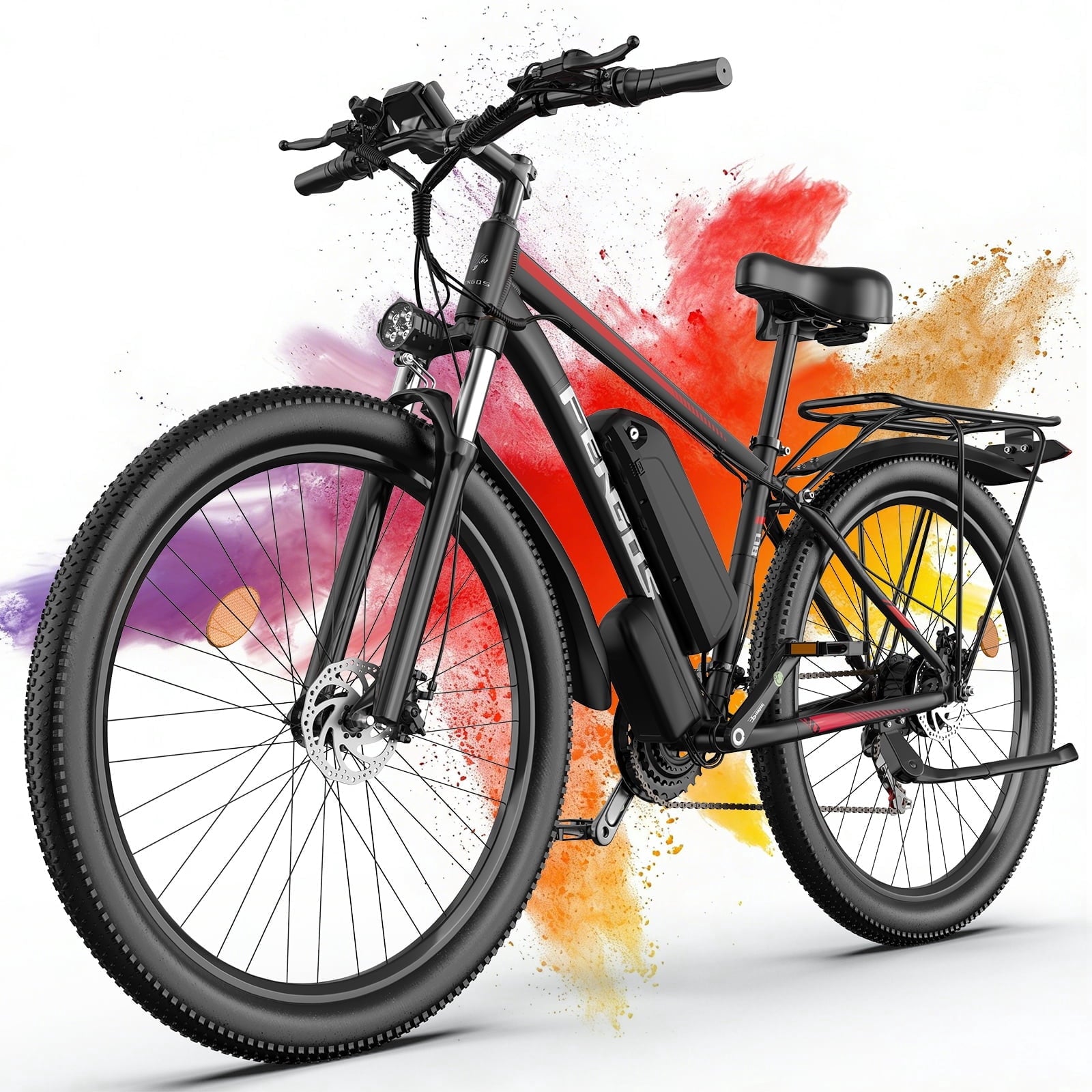 FENGQS Q8 Electric Bike for Adults, Peak 2000W Motor 48V 17.5Ah, 21-Speed Ebike, 80 Mile 35MPH Electric Mountain Bike, Front Suspension, (Red)UL 2849 Electric Bikes