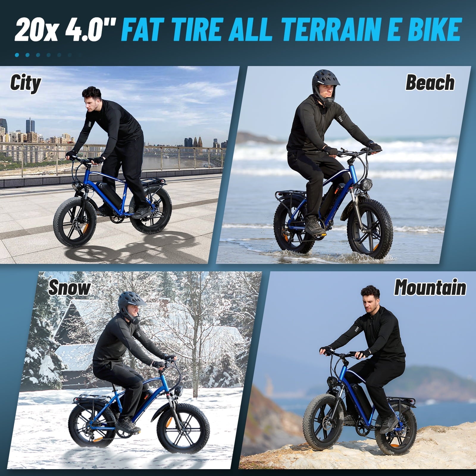 Hipatoo Peak 1000W Electric Bike for Adults, 20X4.0 Fat Tire E bike, 48V/13Ah Battery 25MPH Mountain Bike, 38 Miles Range Electric Bicycle for Cycling, 7-Speed E-bike, Ebike for Adults UL2849 Electric Bikes