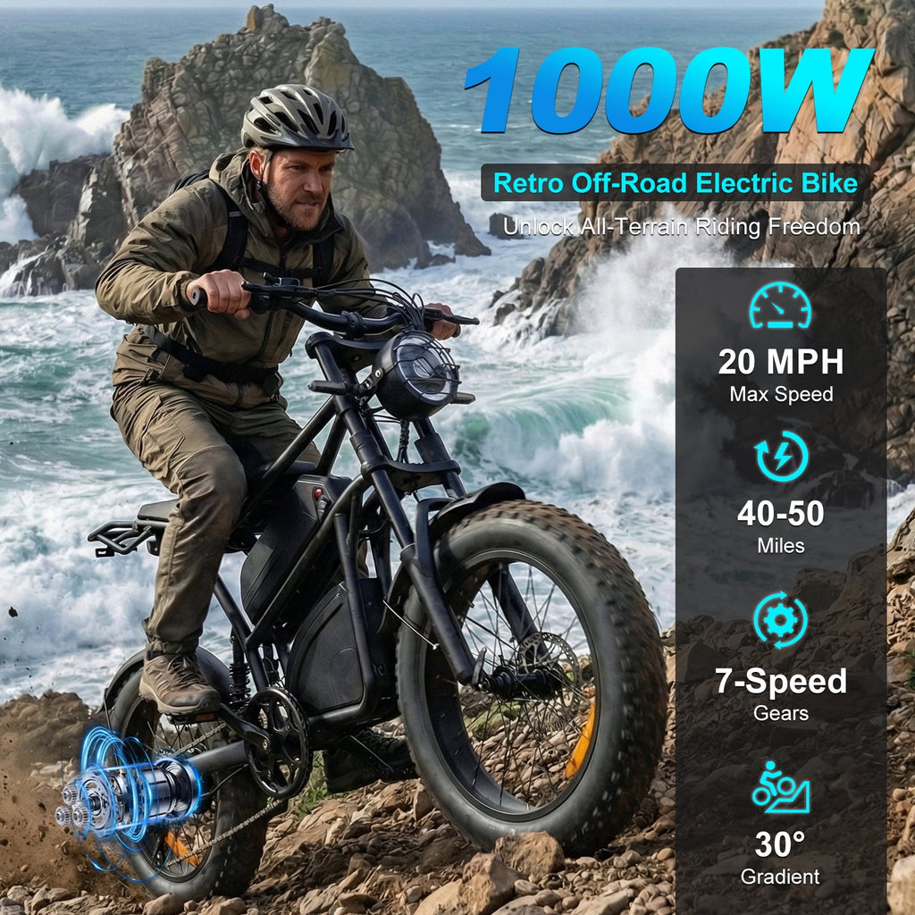 Smartravel Electric Bike for Adults ,1200W Peak Motor 20MPH 45+ Miles 48V 18.2Ah Removable Battery, 20x4 Fat Tire 7-Speed Mountain Commuter Ebike ,UL 2849 Electric Bikes