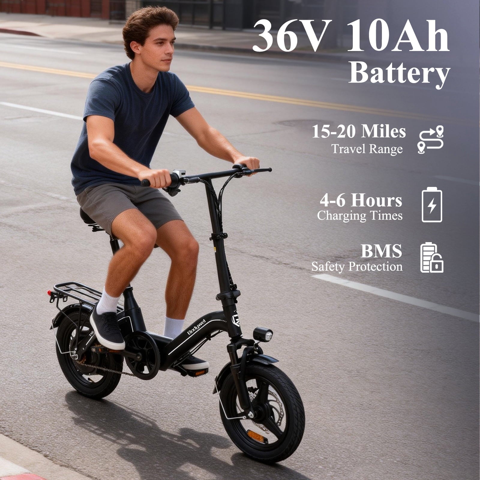Electric Bike for Adults, Bodywel Electric Bicycle, 36V 10Ah Battery, 14 Folding Ebike for Riders, Peak 500W Motor, Commute E Bike, E-bike, UL2849 Electric Bikes