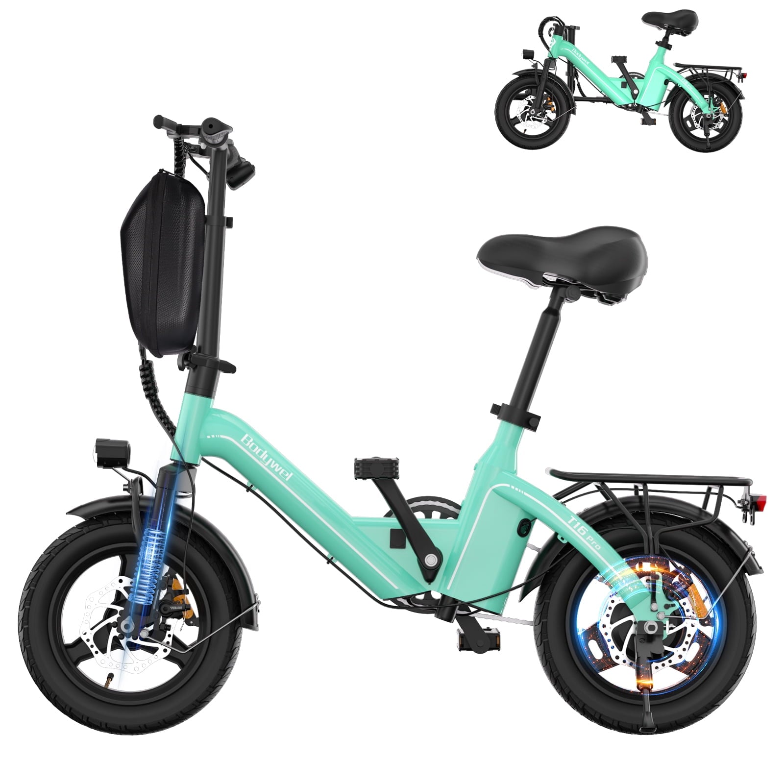 Bodywel Electric Bike for Adults, Electric Bicycle with 500W Motor, 14 Folding Ebike, 36V 10Ah Battery, 20 Miles Mini E Bikes for Commute, UL2849 Electric Bikes